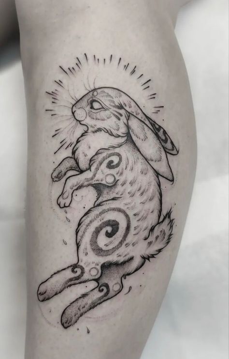 Edgy Bunny Tattoo, Gothic Rabbit Tattoo, White Wolf Tattoo For Women, Two Headed Rabbit Tattoo, Bunny Drawing Tattoo, Goth Rabbit Tattoo, Running Rabbit Tattoo, Creepy Rabbit Tattoo, Hare Tattoo Design