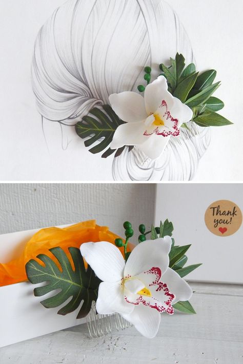 Floral Hair Clip Wedding, Comb Hair Clip, Ocean Wedding Theme, Hair Clip Wedding, Wedding Bridal Hair, Olive Leaves, Ocean Wedding, Floral Hair Clip, Bridal Hair Piece