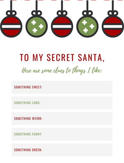 secret santa Secret Santa Note, Wishlist Printable, Christmas List Template, Secret Santa Questionnaire, Instagram Story Ads, Santa Template, Christmas Shopping List, Christmas Wish List, Family Wishes