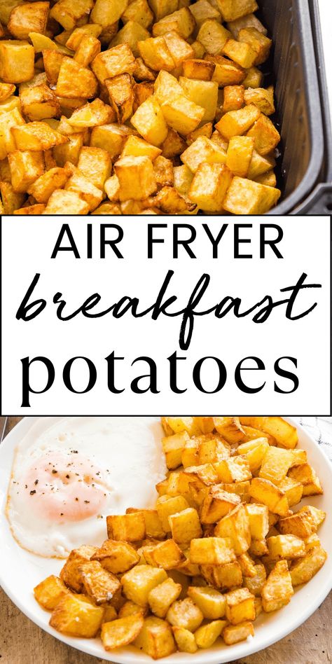 This Air Fryer Breakfast Potatoes recipe makes the perfect breakfast hash browns or home fries! Cubed potatoes cooked until golden & crispy with less fat - an easy side dish for breakfast or brunch. Recipe from thebusybaker.ca! #homefries #hashbrowns #breakfastpotatoes #airfryerbreakfast #airfryerbreakfastpotatoes #airfryersidedish #airfryerpotatoes #breakfast #brunch #homefriesrecipe #hashbrownsrecipe #airfryer via @busybakerblog Air Fryer Breakfast Potatoes, Breakfast Potatoes Recipe, Potatoes In The Air Fryer, Airfryer Breakfast, Potatoes Healthy, Air Fryer Breakfast, Potato Breakfast Recipes, Homemade Hashbrowns, Fun Breakfast