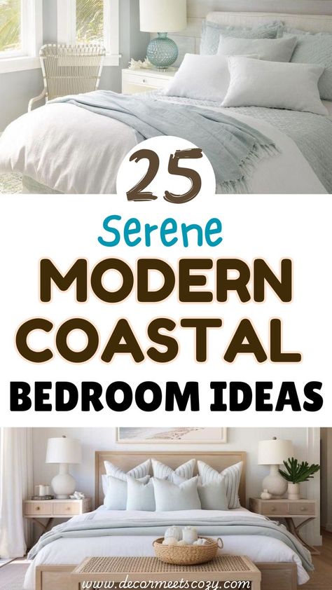 If you want to create a beautiful coastal bedroom here are 25 modern coastal bedroom decor ideas that you can copy and try. Coastal bedroom decor inspiration and ideas. Coastal, beach and nautical themed bedroom. Seaside bedroom design ideas. Coastal bedroom inspiration. Modern coastal bedroom inspiration. Small coastal bedroom ideas. Boho coastal bedroom decorating tips. Serene coastal retreat with soothing colors, nautical decor and breezy fabrics. Coastal Master Bedrooms Decor, Calm Bedroom Design, Small Coastal Bedroom, Modern Coastal Bedroom Ideas, Seaside Bedroom, Nautical Themed Bedroom, Coastal Bedroom Decor, Modern Coastal Bedroom, Coastal Bedroom Ideas