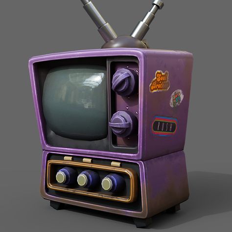 C4d Artwork, Props Modeling, Tv Texture, Maya Modeling, 70s Tv, Tv Artwork, 3d Tv, Tv Props, Props Concept