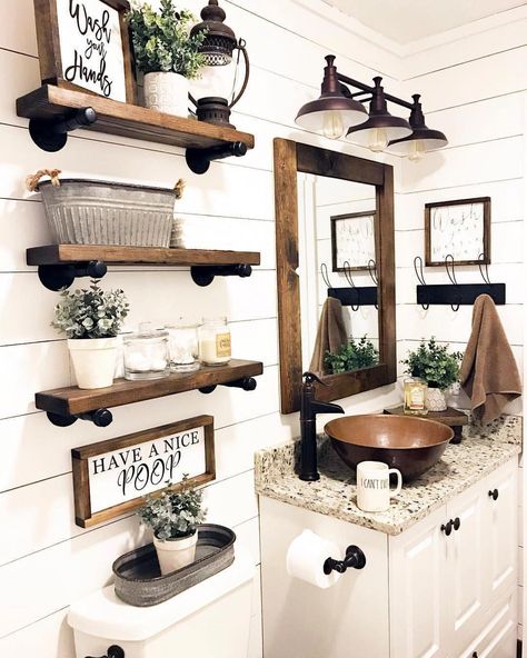 Inspiration Lovely Farmhouse Bathroom Ideas+88 9 #bathroomdesigns Farmhouse Bathroom Decor Ideas, Bathroom Farmhouse Style, Trendy Bathroom, Farmhouse Bathroom Decor, Rustic Bathroom, Small Bathroom Decor, Rustic Farmhouse Decor, Farmhouse Bathroom, Bathroom Styling