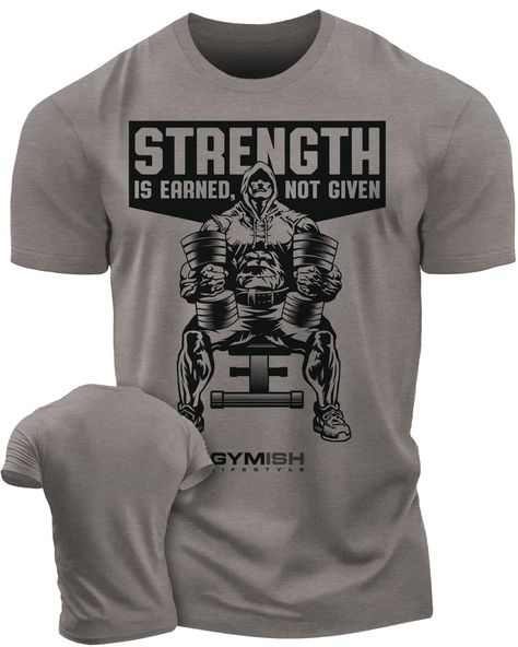 PRICES MAY VARY. Very Soft, Lightweight, Regular Fit, Fashion Cut with Side Seams, 60% Cotton/40% Poly Made in the USA and Imported Pull On closure Machine Wash Strength Is Earned Not Given Gym Shirt - Introducing Gymish Lifestyle's collection of male gym workout t-shirts, the perfect addition to your workout wardrobe. Our motivational gym t-shirts are designed to inspire and motivate you to push harder and reach your fitness goals. Whether you're hitting the gym, weightlifting, or running, thes Fitness Tshirts Quotes, Gym T Shirt Design, Powerlifting Shirts, Earned Not Given, Gym Shirts Mens, Gym T Shirt, Gym Tshirt, Weightlifting Shirts, Fiesta Shirt