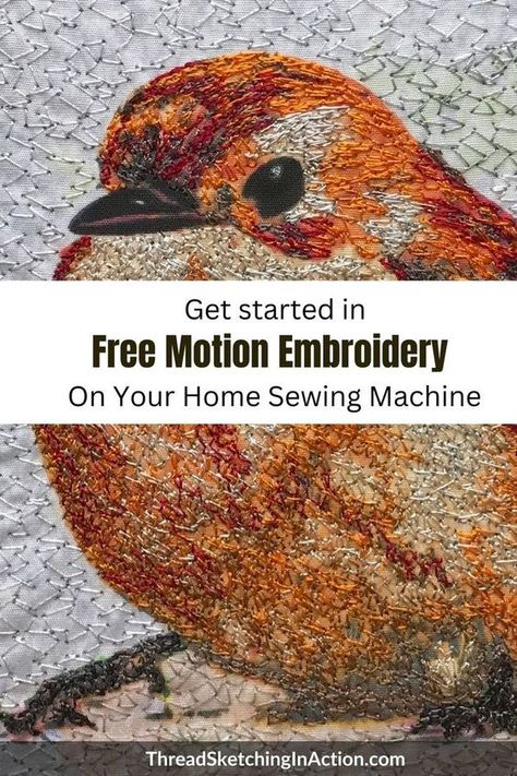 Free Motion Embroidery, aka, using free motion stitching on fabric to create designs and pictures, is BOOMING in popularity. If you're just getting started, check out this simple guide (and video) to working your first stitches. #machinethreadsketching #threadsketchinginaction #freemotionembroidery Free Motion Embroidery Tutorial, Free Motion Embroidery Designs, Free Motion Embroidery Applique, Thread Sketching, Embroidery Designs Free, Free Motion Designs, Freehand Machine Embroidery, Sewing Machine Quilting, Sewing Machine Thread