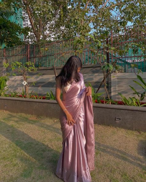 #simple saree #colourful saree #satin saree look #modern saree look #simple saree #saree aesthetic #saree look Saree College Farewell, Sarees For Farewell Party In College, Farewell Look For Girls, Saree Farewell School Classy, Sarees For Teens, College Farewell Saree Ideas, Saree Look Modern, Satin Saree Look, Saree For Girls Farewell