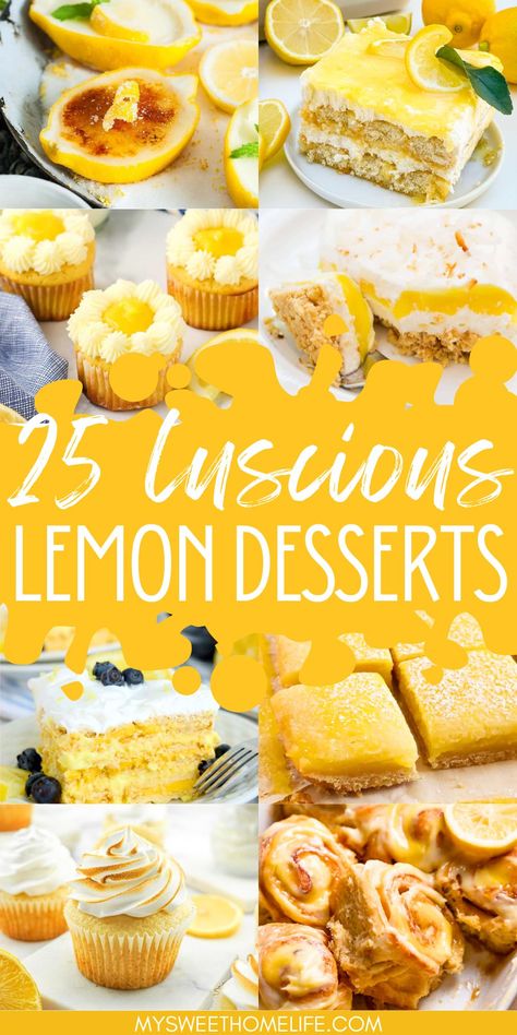 These luscious lemon desserts make the perfect spring or summer dessert with their sweet, tart goodness. Tiramisu Lemon, Dessert Recipes Lemon, Best Lemon Desserts, Lemon Dessert Recipes Easy, Lemon Desserts Bars, Lemon Sorbet Recipe, Delicious Lemon Desserts, Desserts Lemon, Desserts Simple