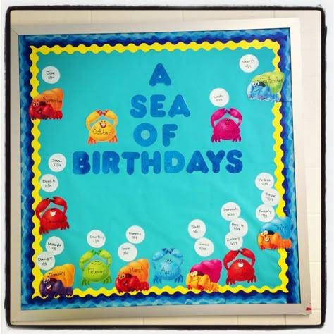 ocean theme classroom | Via Stephanie Grozbean Nautical Classroom, Birthday Board Classroom, Ocean Classroom, Ocean Theme Classroom, Birthday Bulletin Boards, Birthday Bulletin, Classroom Birthday, Toddler Classroom, Birthday Wall