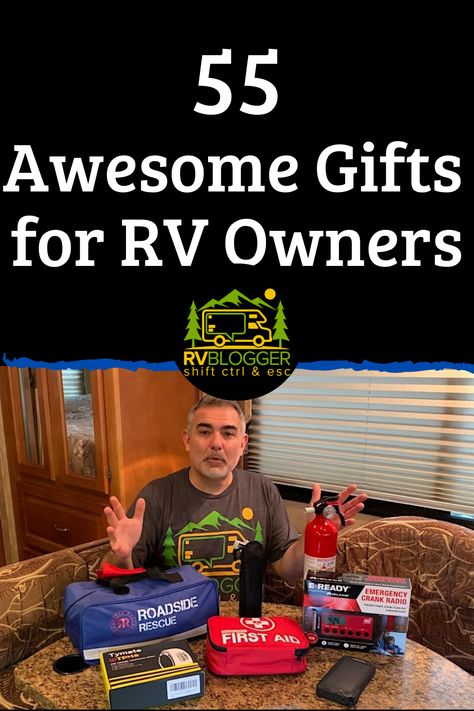 Running out of gift ideas to give your favorite RVer? Check out this list of 55 awesome gifts for RV owners. From practical gifts, like National Parks Annual Pass, to glamping accessories, like campfire pie iron and recipe book, this list is fun and useful. Great RV gear gift ideas for any holiday, Father's Day, Mother's Day, birthdays! #rvblogger #rvgear #campinggear #rvaccessories #musthavervgear #campingtips #rvgifts #campinggifts #campgroundmembership #campingequipment Gifts For Rv Owners, Rv Christmas, Rv Trip Planner, Rv Gear, Rv Gifts, Rv Camping Checklist, Rv Lifestyle, Gifts For Campers, Pop Up Camper