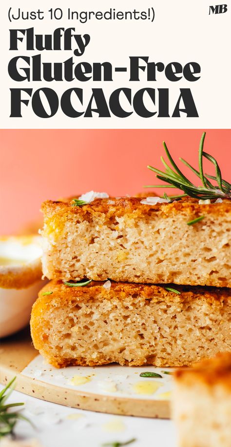 Focaccia, but undetectably vegan and gluten-free! It's fluffy, tender, crusty, and SO classic! Just 10 ingredients required for this incredible bread. Gf Focaccia, Gluten Free Focaccia, Fluffy Cinnamon Rolls, Gluten Free Yeast Free, Focaccia Bread Recipe, Minimalist Baker, Gf Bread, Cauliflower Crust Pizza, Focaccia Bread