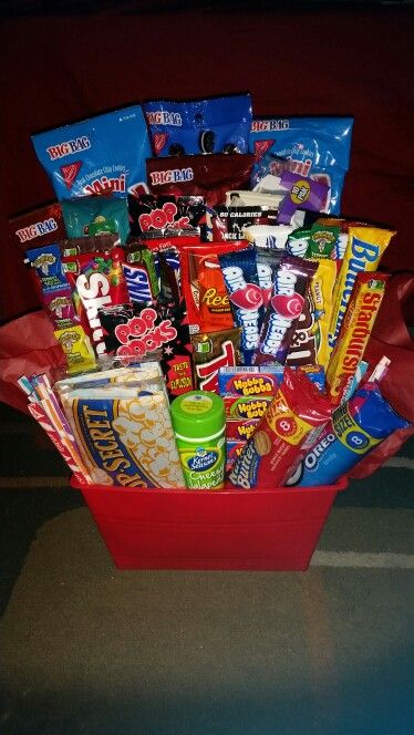 Gift Basket For Him, Valentines Gift For Boyfriend Baskets, Movie Night Gift Basket, Movie Night Gift, Halloween Gift Baskets, Candy Gift Baskets, Gift Baskets For Him, Boyfriend Gift Basket, Red Basket