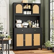 Kitchen Hutch Ideas, Kitchen Cabinet Hutch, Tall Kitchen Cabinet, Coffee Hutch, Tall Kitchen Pantry Cabinet, Kitchen Buffet Cabinet, Rattan Door, Tall Kitchen Cabinets, Cabinet Hutch