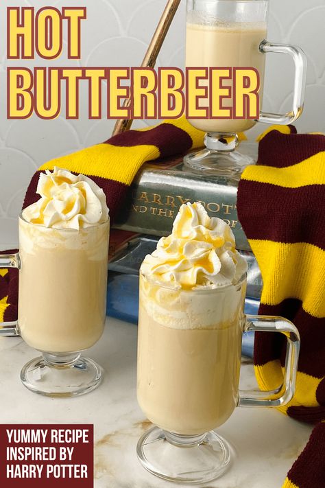 Butterbeer Hot Chocolate, Spiked Butterbeer Recipe, Homemade Butterbeer Recipe, How To Make Butter Beer Harry Potter, Butter Beer Recipe Alcoholic, Warm Butterbeer Recipe, Butterbeer Drink, Hot Butterbeer Recipe, Beer Desserts