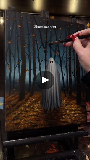 38K views · 7.6K reactions | Hope you’re having a wonderful start to your week! 🖤🖤🖤   #acrylicpainting #acrylicpainter #acrylicartist #acrylicart #laurasbeatingart #artist #painting #artwork #garytheghost #ghost #ghostpainting #gothicdecor #gothichomedecor #gothichome #spookyart #art #ghosts | Amanda Laura Smith | Magnum Opus · Haunted Forest Diy Ghost Painting, Witch Painting Canvas, Spooky Painting Ideas, Birch Trees Painting, Spooky Pictures, Witch Painting, Ghost Diy, Haunted Forest, Acrylic Artists