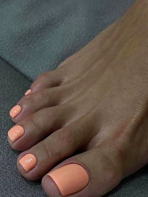 Coral Toe Nails, Uñas Color Coral, Orange Toe Nails, French Toe Nails, Pale Nails, Pedicure Gel, Nail Shapes Square, Fake Toenails, Gel Toe Nails