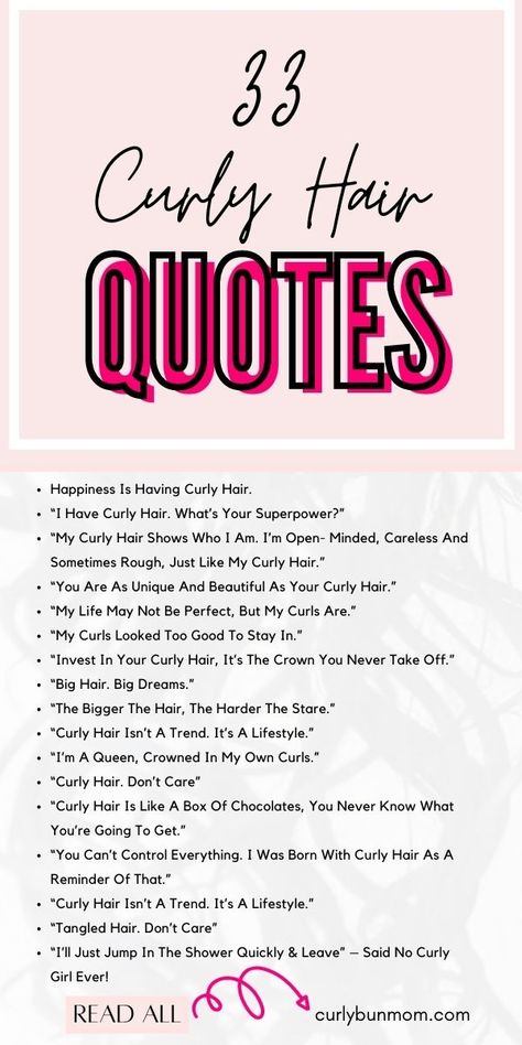 Curly hair quotes to help embrace & love your curls. Fun and cute curly hair quotes for girls with curls #curlyhairquotes #curlyhair #quotes #cgm #curlygirlmethod #checklist #curlygirl #cgproducts #curls Curly Hair Captions, Hard Hairstyles, Curls Quotes, Caption For Hair, Hairstyle Quotes, Hair Captions, Curly Hair Quotes, Natural Hair Quotes, Hair Salon Quotes