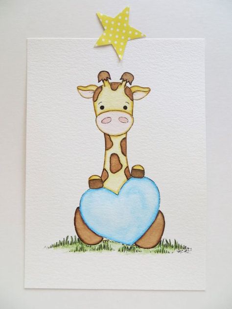 Painting Giraffe, Baby Animal Painting, Nursery Painting, Safari Nursery Art, Giraffe Painting, Giraffe Nursery, Childrens Artwork, Watercolor Nursery, Baby Painting