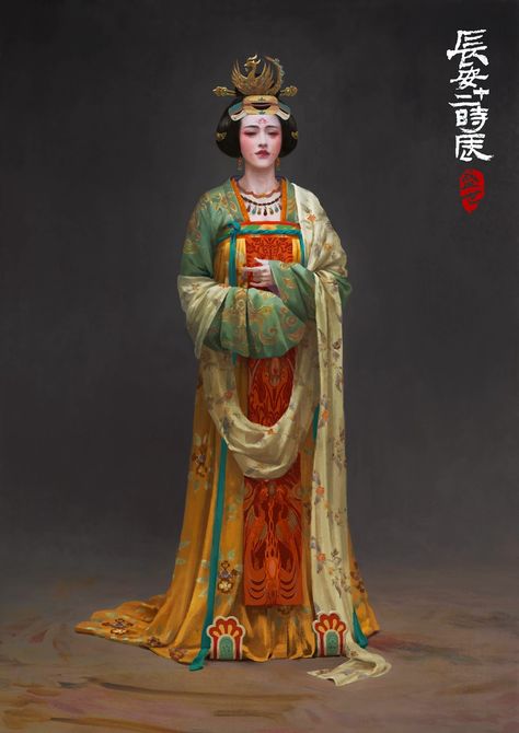 Tang dynasty fashion: concept artworks from the hit series "Longest Day in Chang An" 长安十二时辰. The show is based on the acclaimed TV series "24," but it's set in 8th century Tang dynasty China. Over the span of 24 hours, each roughly corresponding to one episode set in the great city~ a group of city guards and constables must thwart the plans of a group of assassins in a cat and mouse chase that span the entire metropolis. Full series could be seen on Youtube and Amazon Prime. Tang Dynasty Fashion, Tang Dynasty Clothing, Tang Dynasty Hanfu, Dynasty Fashion, Vietnamese Clothing, Chinese Emperor, Chinese Traditional Costume, Ancient Chinese Clothing, Medieval Woman