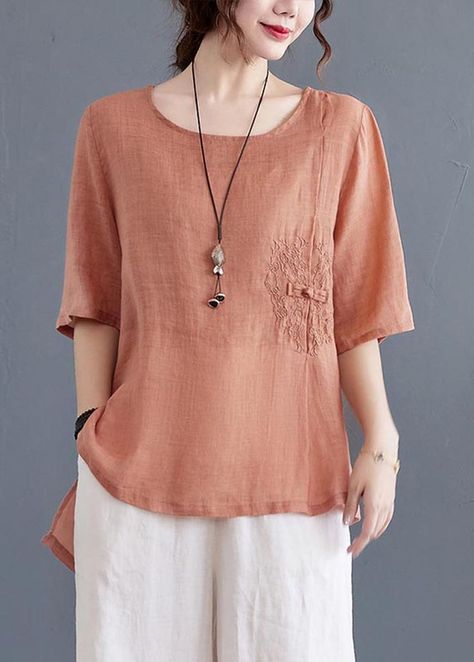 Linen Style Fashion, Stylish Tops For Women, Linen Top Women, Kurta Neck Design, Sequin Crop Top, Cotton Kurti Designs, Fashion Tops Blouse, Half Sleeve Tops, Casual Shirt Women