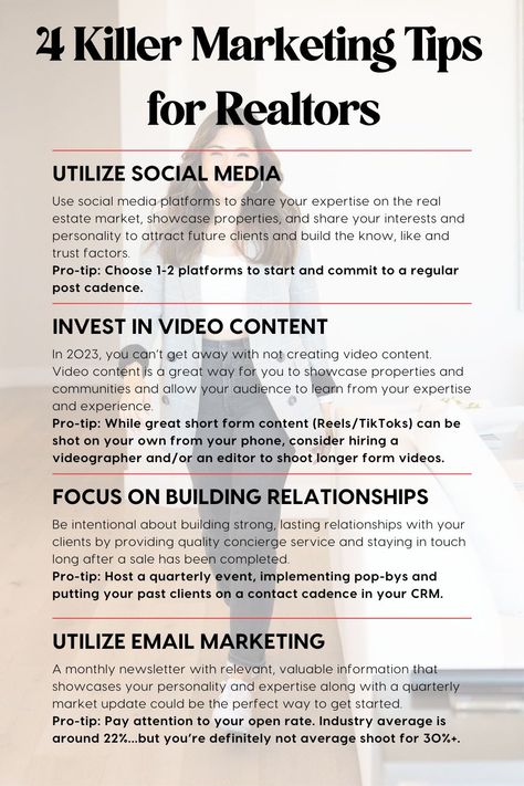 Real Estate Marketing | If you claim 2024 as your most successful year in business, staying up-to-date on the latest marketing trends and strategies will help you attract potential clients and grow your business. Find marketing tips, digital marketing tips, marketing tips for small business entrepreneurship, marketing job tips, and marketing tips for real estate. Learn more about real estate marketing at candicecarcioppolo.com! Best Real Estate Marketing Ideas, New Real Estate Agent Tips, Seller Tips Real Estate, Real Estate Tips For Sellers, Real Estate Content Ideas, Realtor Tools, Realtor Lifestyle, Real Estate Marketing Ideas, Marketing For Real Estate