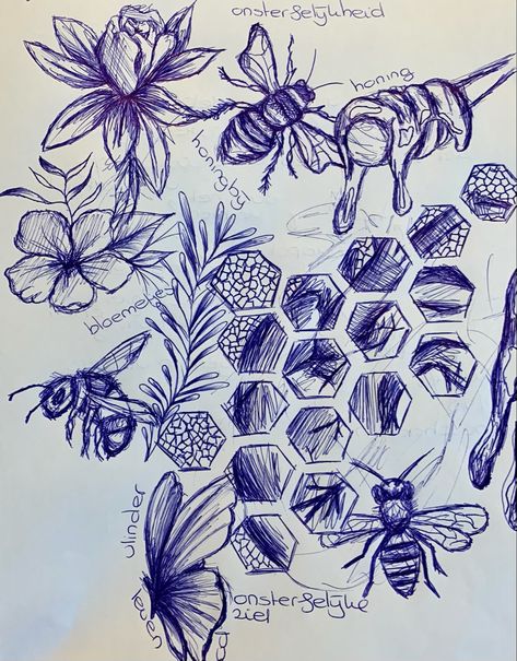 Flower, honey, bees, butterfly Movement In Art Ideas, Class Sketch Ideas, Art Class Sketches, Sketchbook Art Journal Sketches Easy, Messy Doodles Aesthetic, Sketchbook Ideas Pen, Pen Drawing Ideas Creativity Sketchbooks, Sketch Book Filler Ideas, Natural Forms Drawings