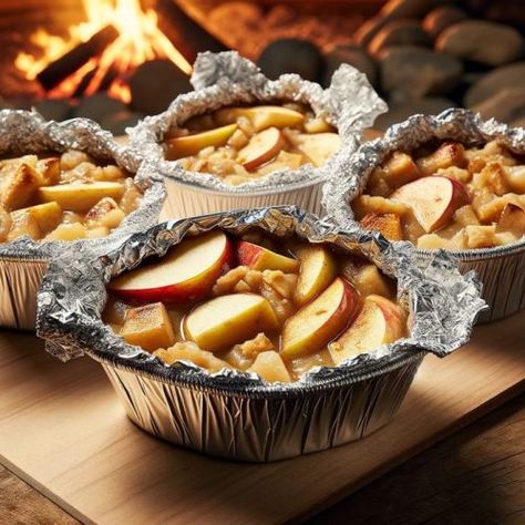 Campfire Apple Crisp Foil Packet Recipe | CampDotCom Apple Campfire Desserts, Campfire Baked Apples, Campfire Appetizers, Campfire Apples, Campfire Apple Crisp, Campfire Chili, Campfire Desserts, Rustic Dessert, Sweet Apples