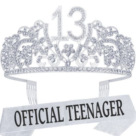 Teenage Birthday Party, Thirteenth Birthday, 16th Birthday Decorations, 13th Birthday Gifts, Teenager Birthday, Happy 13th Birthday, Birthday Tiara, Birthday Sash, Birthday Accessories