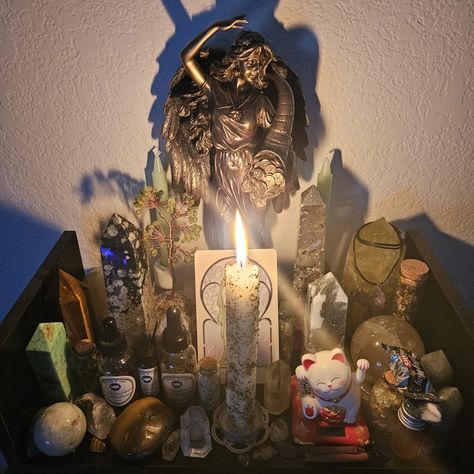 Sharing my Altar to Tykhe Greek Altar Ideas, Freya Goddess Altar, Lucifer Altar Ideas, Diety Alter Ideas, Freyja Altar, Demon Altar, Ares Altar, Hecate Alter, Heathen Altar