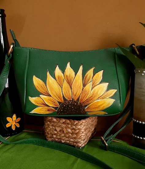 Handpainted pure leather sling. For enquiry contact 9874319973 Painting Leather Purse Diy, Leather Purse Diy, Painted Purses, Hand Painted Leather Bag, Painted Leather Bag, Custom Leather Bag, Cake Design Inspiration, Totes Ideas, Painted Purse