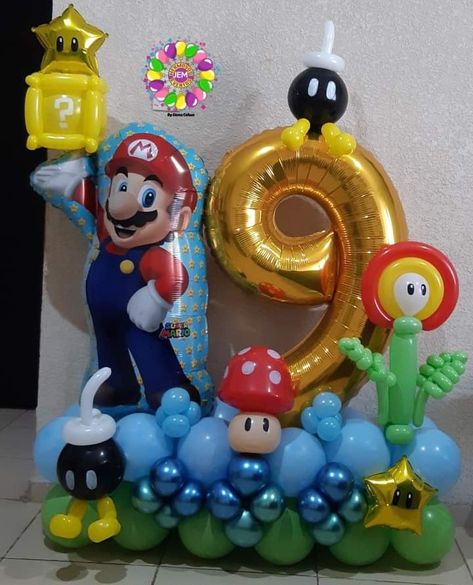 Super Mario Balloon Bouquet, Mario Balloon Bouquet, Mario Balloons, Mario Bros Birthday Party Ideas, Super Mario Bros Party, Mario Bros Birthday, Mario Bros Party, Super Mario Birthday Party, Mario Birthday Party