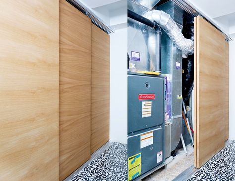 Hide Water Heater, Furnace Room, Utility Room Designs, Laundry Makeover, Basement Guest Rooms, Basement Remodel Diy, Mechanical Room, Basement Laundry Room, Basement Laundry