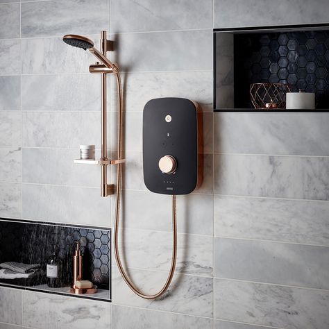 Annexe Ideas, Shower Black, Large Shower Heads, Black And Gold Bathroom, Electric Showers, Diy Bathroom Makeover, Prize Draw, Black And Rose Gold, Gold Shower