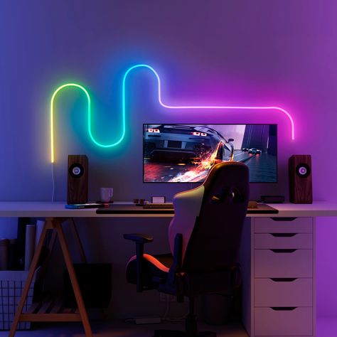 Led Neon Rope Light, Rgbic Led Light Ideas, Led Flexible Strip Lighting Ideas, Neon Strip Lights Bedroom, Govee Led Rope Ideas, Govee Neon Rope Idea, Led Rope Lights Bedroom, Govee Led Light Ideas, Neon Rope Light Ideas