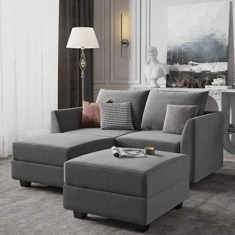 Amazon.com: HONBAY Convertible Sectional Couch Modular Sofa with Reversible Chaise Sectional Sofa Set with Storage, Aqua Blue: Home & Kitchen Grey Sectional Couch, Small Space Sectional Sofa, Small Space Sectional, Living Pequeños, Comfy Sectional, Tattoo Modern, Couches For Small Spaces, Small Couch, Couch With Ottoman