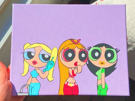 Pothead Painting Ideas Creative, Bratz Paintings Canvas Easy, Powerpuff Girls Canvas Painting, Anime Paintings Canvases, Bratz Paintings Canvas, 90s Cartoon Canvas Painting, Character Paintings, Painting Mini Canvas, Carpet Ideas 2023