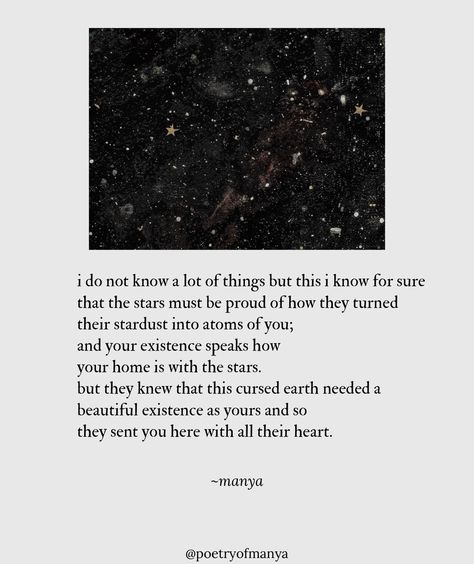 Quotes About Stardust, Poem About Night Sky, Poems About Stardust, Aesthetic Poetry About Self Love, We Are Stardust Quotes, Poetry About The Universe, Poems On Stars, Poem On Stars, Poems About The Moon And Stars