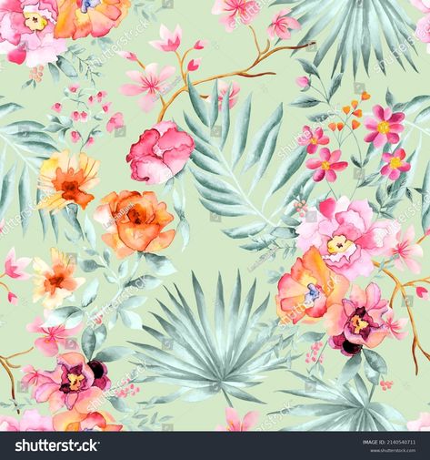 Watercolor Flower Pattern Blue Background Seamless Stock Illustration 2140540711 | Shutterstock Watercolor Flowers Pattern, Textile Pattern Design, Textile Pattern, Color Flower, Abstract Drawings, Digital Flowers, Watercolor Flower, Floral Vintage, Textile Patterns