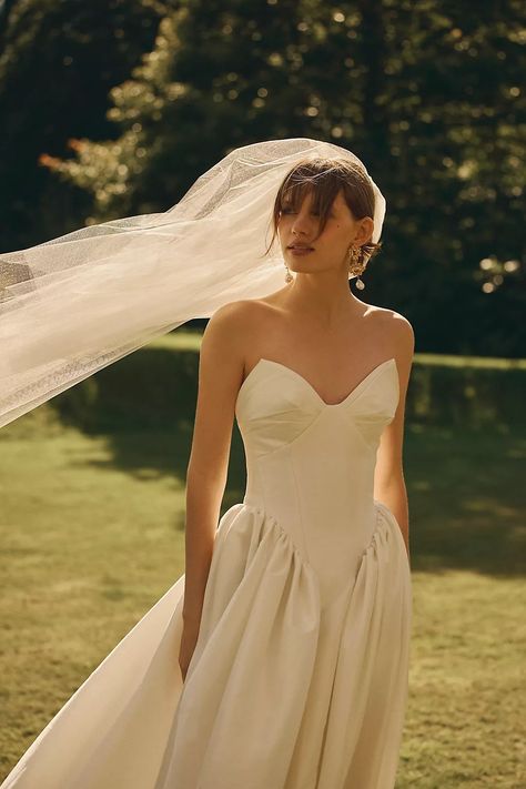 Willowby by Watters Ember V-Neck Drop-Waist Dupioni Wedding Gown | Anthropologie Ceremony Wedding Dress, New Bridal Dresses, Wedding Gown Ballgown, Drop Waist Gown, Fall Bridesmaid, Willowby By Watters, By Watters, Bridesmaid Gowns, Anthropologie Wedding