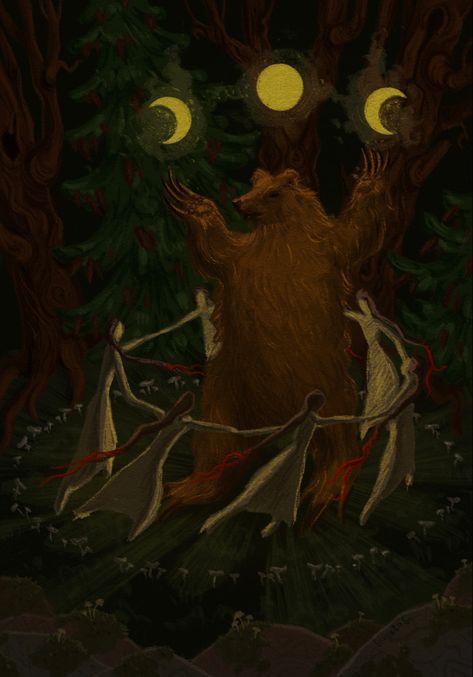 Folklore Witch Aesthetic, Slavic Folklore Illustrations, Nordic Folklore Art, Slavic Art Illustration, Slavic Pagan Art, Slavic Folklore Art, Lavestalu Art, Slavic Witch Aesthetic, Bear Mythology