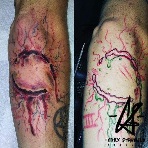 Fun awesome custom zombie bite on my homie :) #zombietattoo #zombiebitetattoo #halloweentattoo #eternalinks #sinkinginktattoos #funtattoos #goretattoos #inkthepeople #guyswithtattoos #lakelandartist #lakelandtattooartist #lakelandtattoos #floridatattoos #halloweensoon🎃 Zombie Bite Tattoo, Bite Me Tattoo, Zombie Bite, Zombie Tattoos, Florida Tattoos, Piercing Inspiration, Hand Tattoos For Guys, Halloween Tattoos, Jordan Sneakers