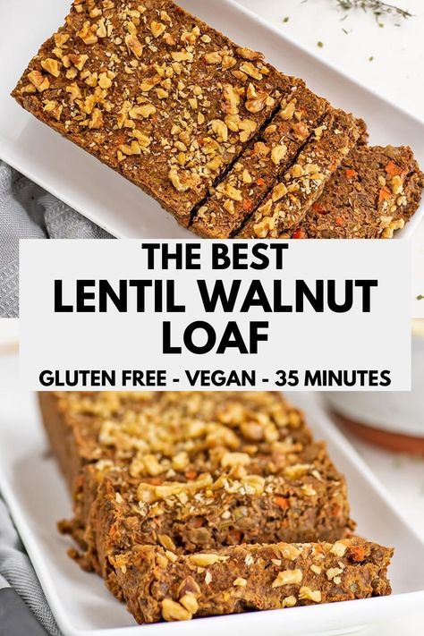 Lentil Bread Recipe, Lentil Loaf Vegan, Lentil Loaf Recipe, Vegan Meatloaf Recipe, Lentil Bread, Gluten Free High Protein, Vegan Loaf, Walnut Loaf, Vegan Meatloaf