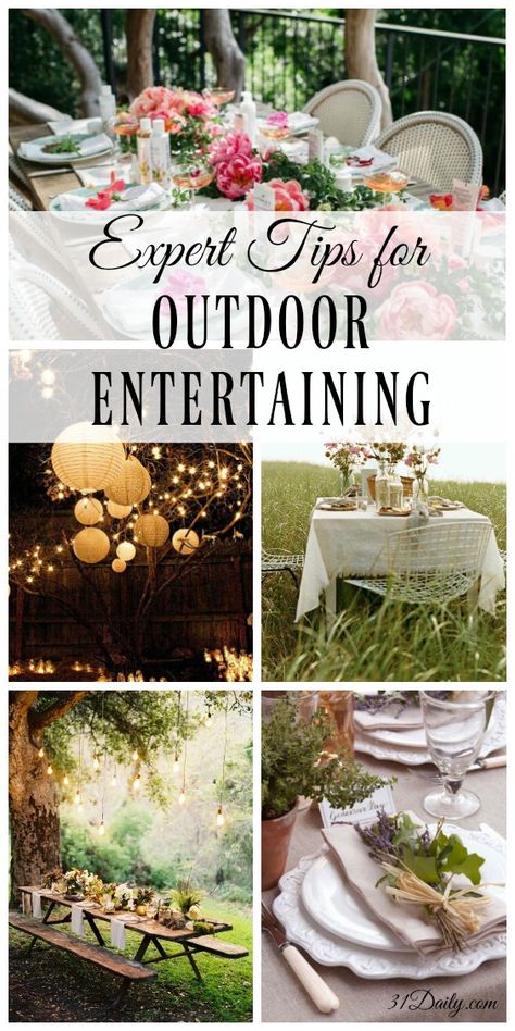 Creating a memorable outdoor dinner party can be a breeze with these easy outdoor entertaining tips from the experts. | 31Daily.com Outdoor Entertaining Ideas, Backyard Dinner Party, Entertaining Tips, Grill Party, Outdoor Dinner Parties, Dinner Party Summer, Dinner Party Table, Buffet Design, Outdoor Dinner