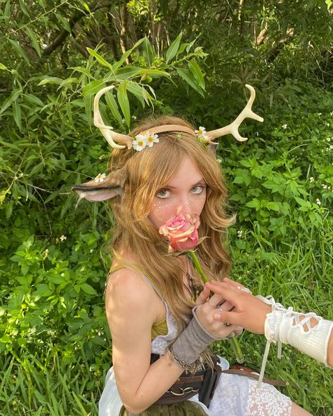 over the brook of the willows..₊˚✧𑁍.ೃ࿔*:･🦌🌲🪻🪷 #fairy #forestcore #fairycore #fairytale #fawncore #renfest #renfaire #fae Deer Fairy Costume, Fawncore Outfit, Diy Fairytale Costume, Fairy Costume Outfit, Forest Creature Costume, Forest Gremlin, Fairy Festival Outfit, Renfaire Outfit, Renfaire Costume