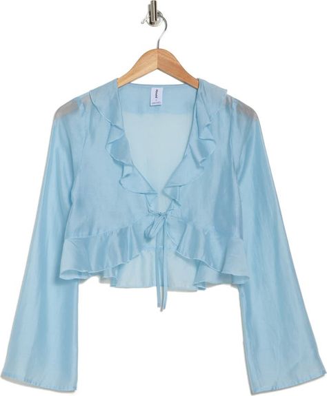 Abound Ruffle Satin Crop Top | Nordstromrack Frilly Shirt, Fun Tops, Ruffle Tops, Frilly Top, Tøp Aesthetic, 2024 Outfits, Satin Crop Top, Frill Tops, Light Blue Shirts