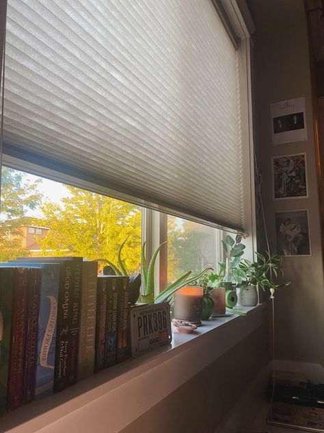 Plants room aesthetic bookshelf aesthetic Window Sill Bedroom Ideas, Books On Windowsill Aesthetic, Windowsill Ideas Bedroom, Window Seal Ideas Decor Bedroom, Windowsill Plants Aesthetic, Books In Window Sill, Window Sill Decor Aesthetic, Aesthetic Window Sill, Bedroom Window Ideas Aesthetic