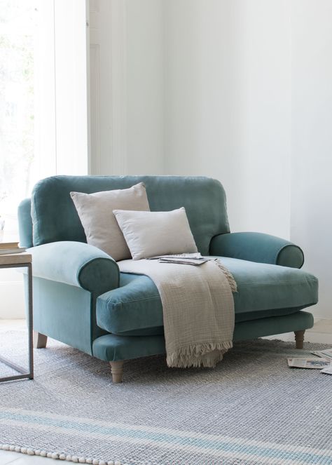 The kind of loveseat that demands you sit in it rather than on it. Absolutely no perchers, please! Blue Couch, Comfy Armchair, Comfy Sofa, Blue Chair, Comfy Chairs, Design Living Room, Front Room, My New Room, Sofa Set