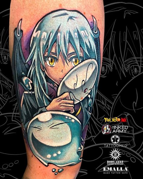 Rimuru Tempest Tattoo Design, Anime Tattoo Highschool Dxd, New School Anime Tattoo, That Time I Got Reincarnated As A Slime Tattoo Ideas, Rimuru Tempest Tattoo Idea, That Time I Got Reincarnated As A Slime Fanart, That Time I Got Reincarnated As A Slime Tattoo, Rimuru Tattoo, Rimuru Tempest Tattoo