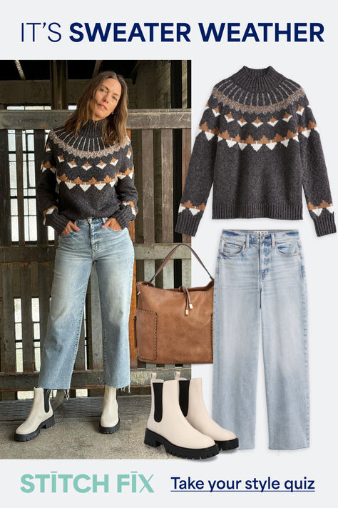 New seasonal sweaters await. Head to Stitch Fix and shop lightweight textured sweaters. Then, pair them with bootcut denim, western-inspired boots, denim jackets or even dark florals. Stitch Fix Outfits 2024, Amber Outfit, Versatile Fall Outfits, Dark Florals, Inexpensive Clothes, Stylish Fall Outfits, Stitch Fix Outfits, Trendy Fall Outfits, New Years Eve Outfits