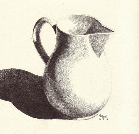 James McMullan's pitcher | by wagonized Pitcher Drawing, Easy Still Life Drawing, Flower Sketch Pencil, Basics Of Drawing, Still Life Sketch, Metal Drawing, Still Life Pictures, Shadow Drawing, Pencil Drawings For Beginners