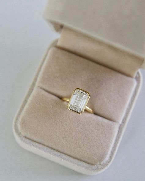 LeiL Jewellery on Instagram: "Our Signature Bezel-Set Engagement ring featuring a stunning 3ct Emerald cut lab-grown diamond.   Discover yours online or book an appointment via link in bio.   #LeiLSignatureSolitaire" Emerald Engagement Ring With Bezel, Emerald Engagement Ring Bezel Set, Half Bezel Emerald Cut Engagement Ring, Emerald Cut Bezel Set Engagement Ring, Bezel Set Engagement Ring Emerald, Bezel Engagement Ring Oval, Full Bezel Engagement Ring, Emerald Cut Engagement Ring Bezel, 2 Ct Emerald Engagement Ring